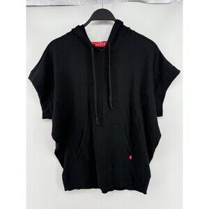 Josie Natori Short Sleeve Hoodie Top Black Casual Athleisure Womens M